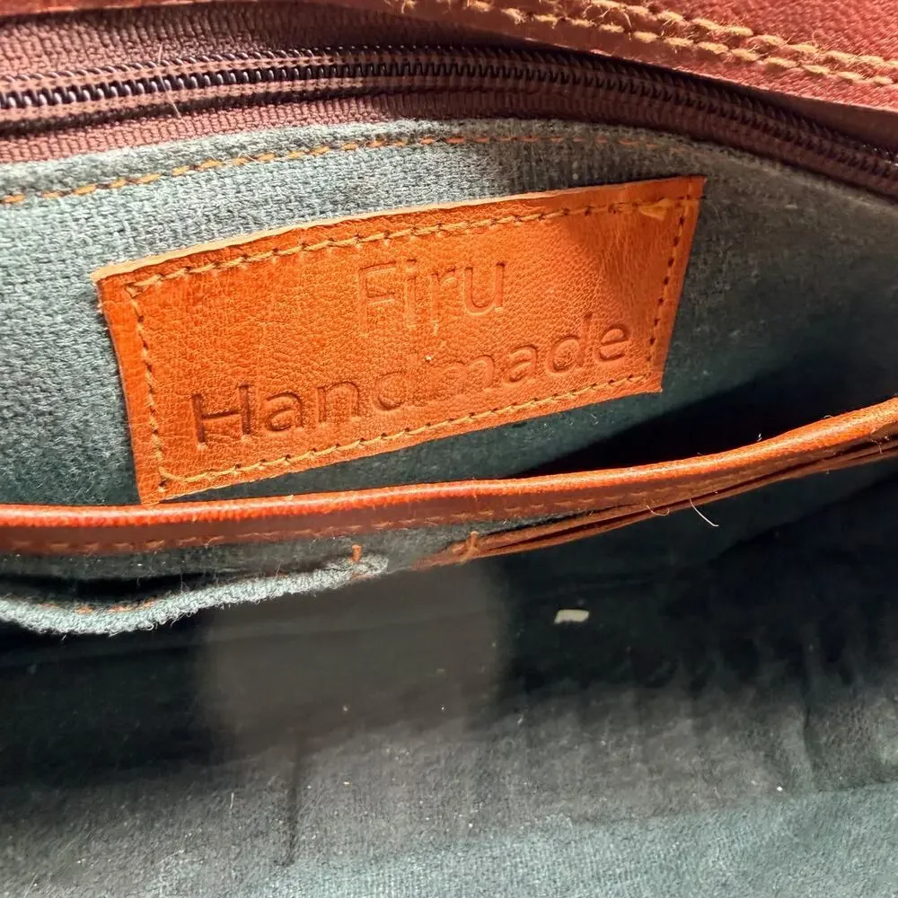 Firu Handmade Leather Crossbody Satchel Brown Buckle Messenger Bag